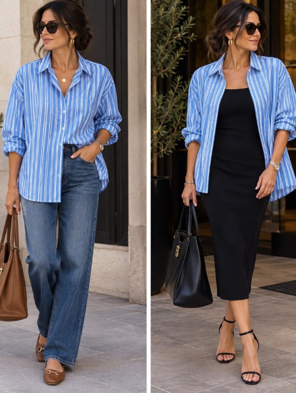 NWT -EVERLANE THE TENCEL Oversized Shirt In Granada Sky Blue/bone Stripe XL